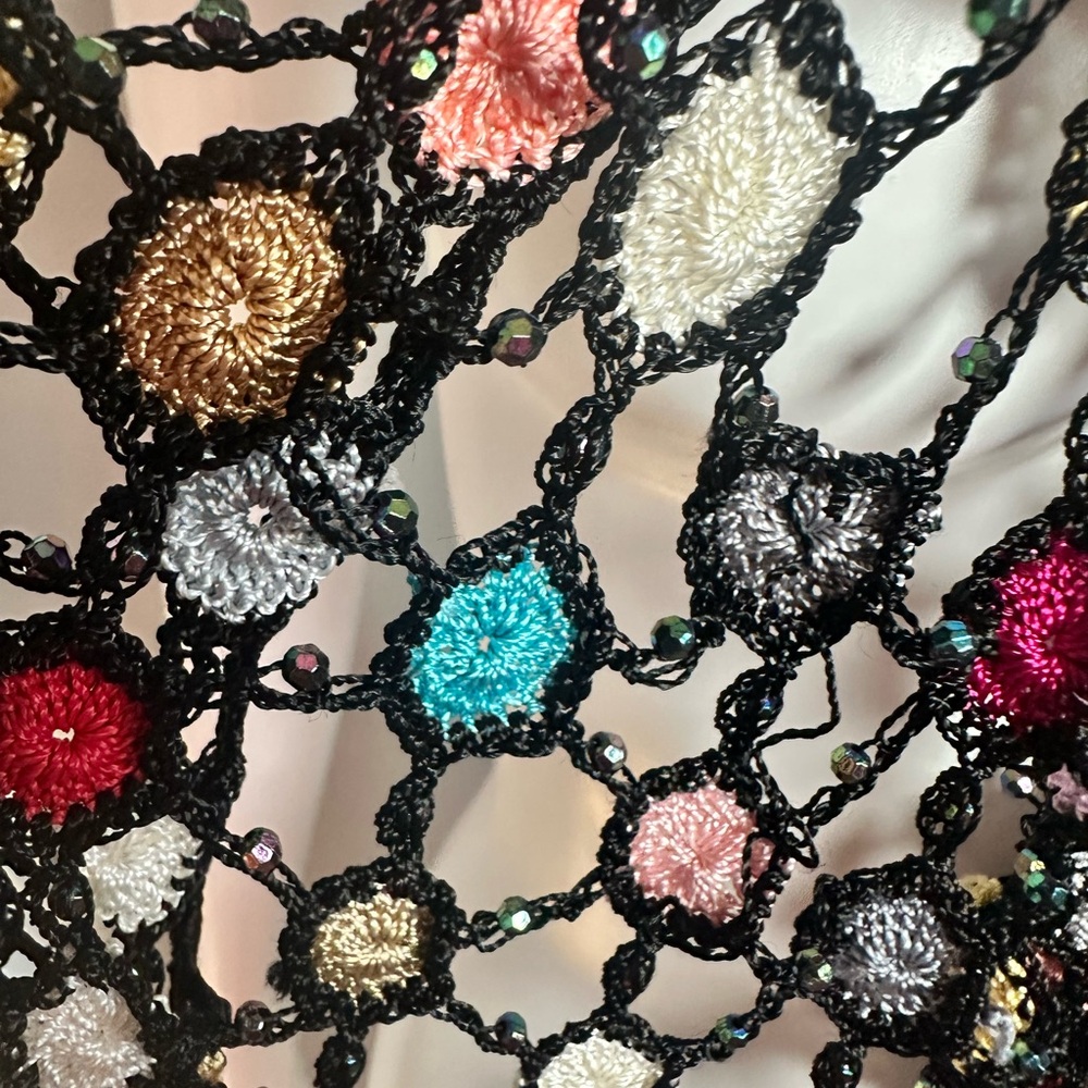 Colorful Crochet Women's Wrap Scarf Multicolor Open Knit - Picture 7 of 7